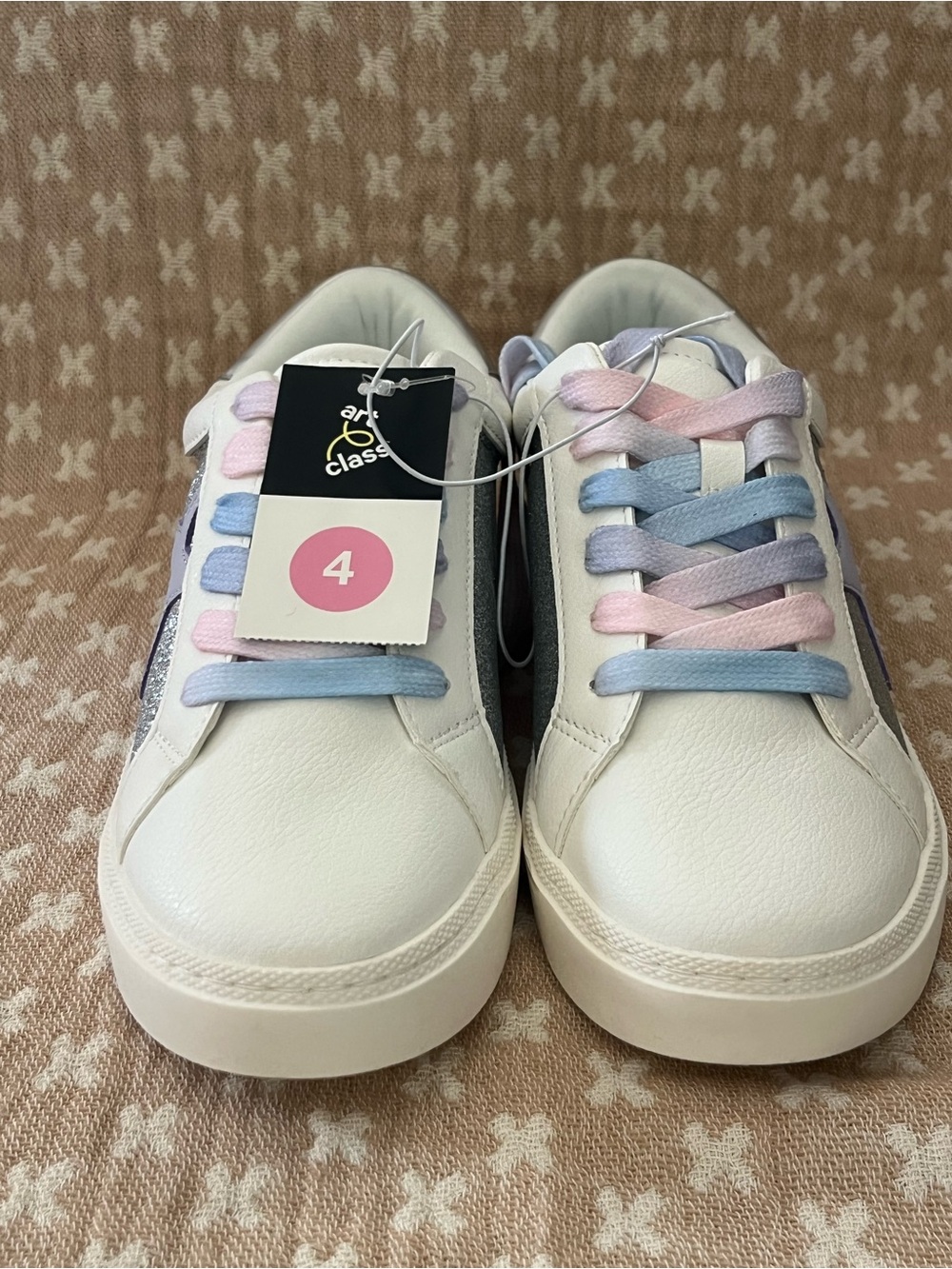 art class White Sneakers with Pink, Blue, Lavender Laces